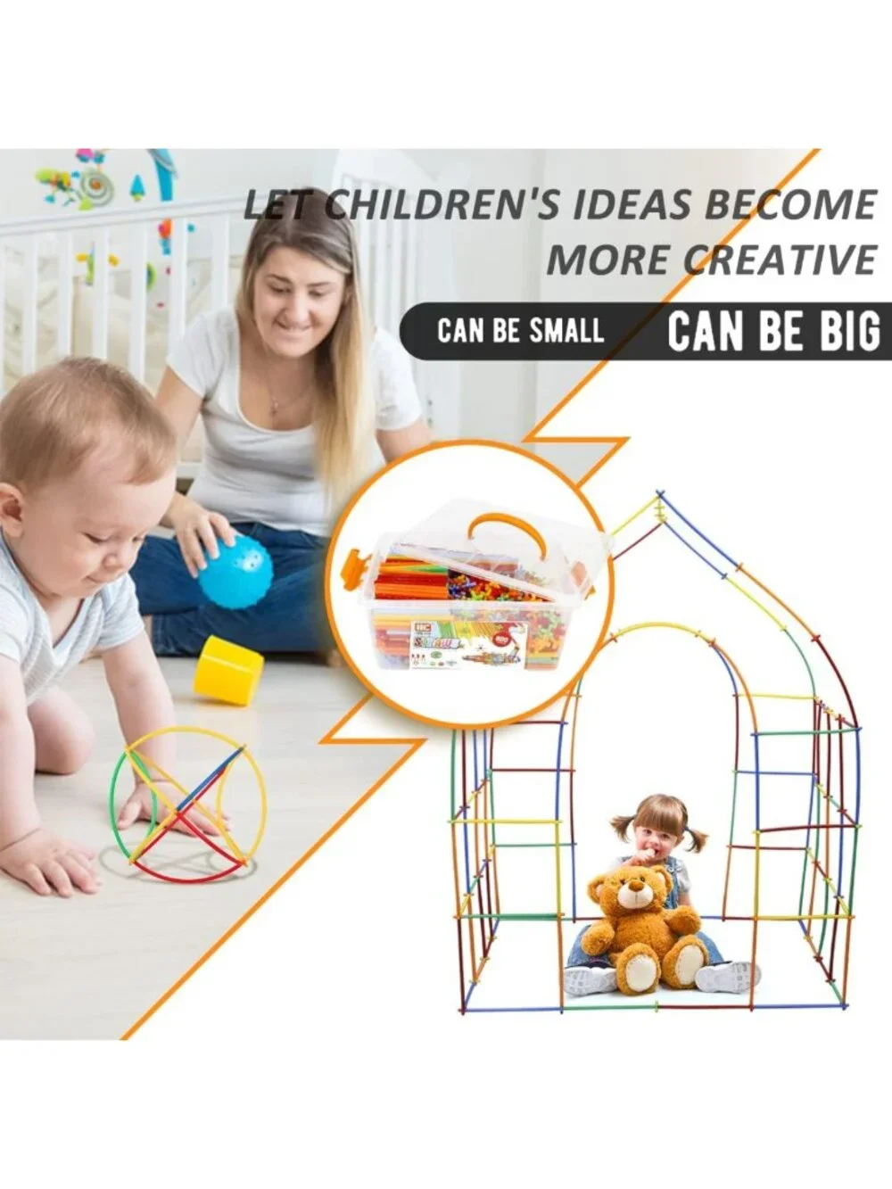 STEM Building Toy Set - 600Pcs Interlocking Straw Blocks for Kids 3-7
